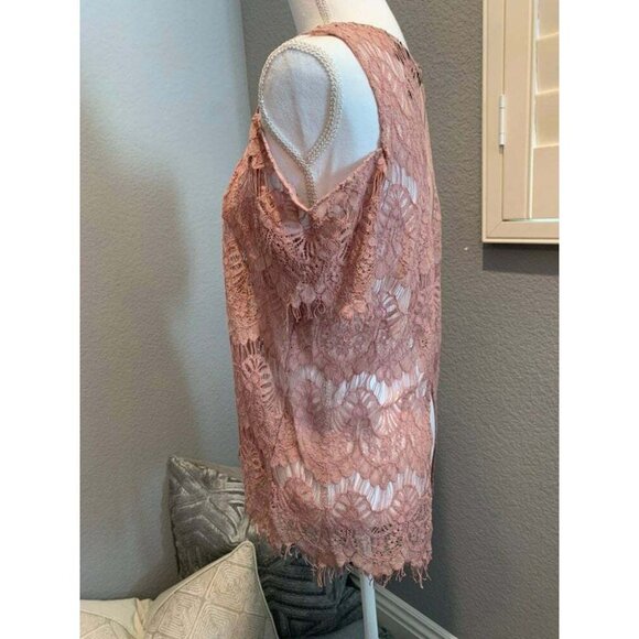 INNY Dusty Rose Lace Top Cold Shoulders Split Back Zipper Size XL - Picture 5 of 6